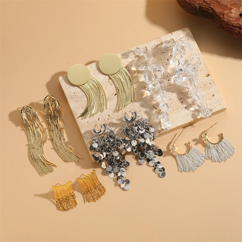 Orecchini Pendenti Vintage in Rame e Zirconia con Nappine Orecchini Geometrici Tondi con Paillettes per Donna Festa Banchetto Gioielli