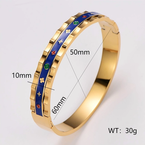 Vintage Βραχιόλι Για Γυναίκες Επιχρυσωμένο 18K Ανοξείδωτο Ατσάλι 304 Σμάλτο Μοτίβο Αστέρι Λουλούδι Κυματιστή Άκρη Μοντέρνο Κόσμημα