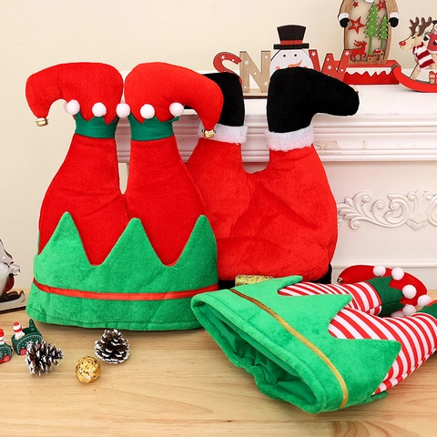 Gorros De Navidad Felpa Divertidas Piernas De Elfo Piernas De Papa Noel Disfraz De Fiesta Tocado Con Campanas Hebillas