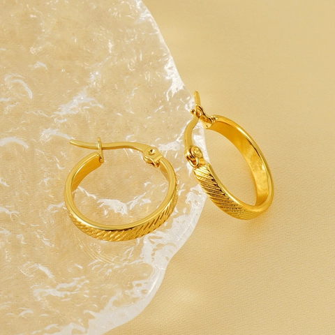 Hoop Ohrringe Edelstahl 18K Vergoldet Rund Texturiert Minimalistisch Geometrisch Mode Schmuck Für Damen