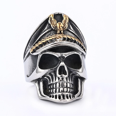 Schedel Militaire Officier Ring Roestvrij Staal Adelaar Embleem Punk Biker Retro Gothic Sieraden Voor Heren