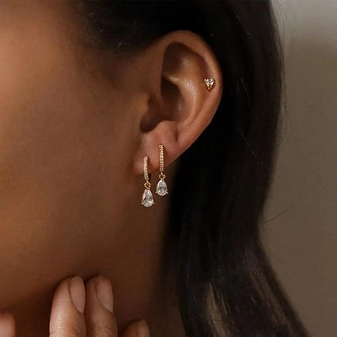 Dames Goud Vergulde Traan Zirkonia Oorbellen Elegante Geboortesteen Peervorm Ingelegde Strass Accessoires Bruiloft Sieraden Cadeau