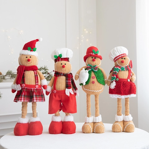 Christmas Gingerbread Man Doll Knitted Fabric Plush Ornament Traditional Cute Chef Santa Style Home Window Party Decor