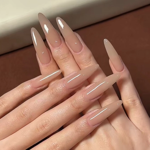 Uñas Postizas Largas Stiletto Elegantes Rosa Nude Color Té Con Leche Uñas Artificiales A Presión