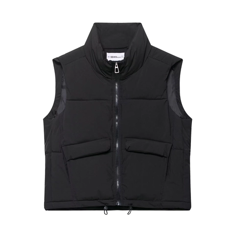 Gilet Trapuntato Casual da Donna Senza Maniche Collo Alto Tinta Unita Imbottito Gilet Cerniera Grandi Tasche Capispalla Giacca Top