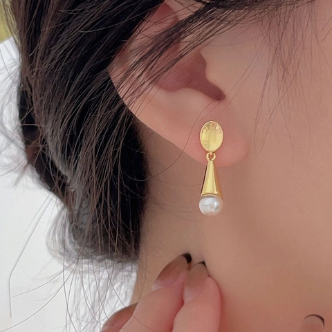 Eleganti Orecchini A Goccia Con Künstliche Perle Minimalisti Con Perno In Argento Sterling 925 Stile Coreano Geometrico Ovale Cono