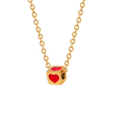 Collier Pendentif Cube Coeur Acier Inoxydable Émail Rouge Design Boîte Carrée Bijoux Minimalistes Pour Femmes