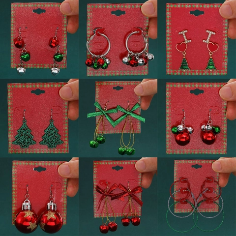 Christmas Earrings Jewelry Alloy Enamel Snowman Reindeer Santa Claus Snowflake Bell Festive Holiday Gift For Women Girls