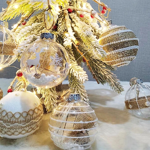 Ornamenti Appesi Albero Di Natale PET Plastica Iuta Künstliche Perle Luccicanti Palle Decorazione Casa Festa Elegante Festivo