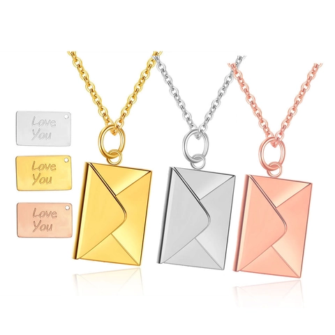 Enveloppe Medaillon Ketting 304 Roestvrij Staal Geheime Boodschap Love You Gegraveerd Romantisch Sieraden Cadeau Voor Vrouwen
