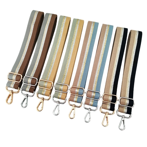 Adjustable Striped Wide Bag Strap Replacement Cotton Polyester Woven Shoulder Crossbody Belt Metal Lobster Clasp Handbags