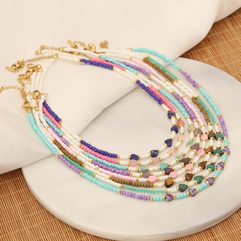 Bohemian Samenperlen Halskette Mit Naturstein Herz Anhänger Handgemachter Bunter Perlenschmuck Für Frauen Geschenk Accessoire