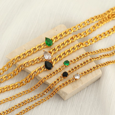 Bracciale in Acciaio Inossidabile Vintage da Donna Placcato Oro Con Pietra di Vetro Goccia Tonda Intarsiata Gioielli di Moda Minimalista
