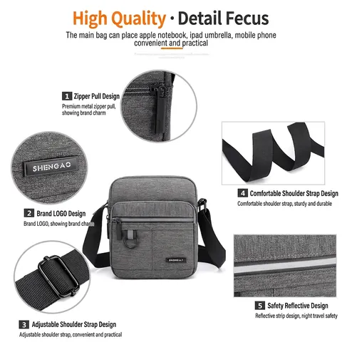 Borsa Tracolla Uomo Borsa Spalla Tessuto Oxford Impermeabile Leggero Multi Tasche Striscia Riflettente Casual Business Viaggio