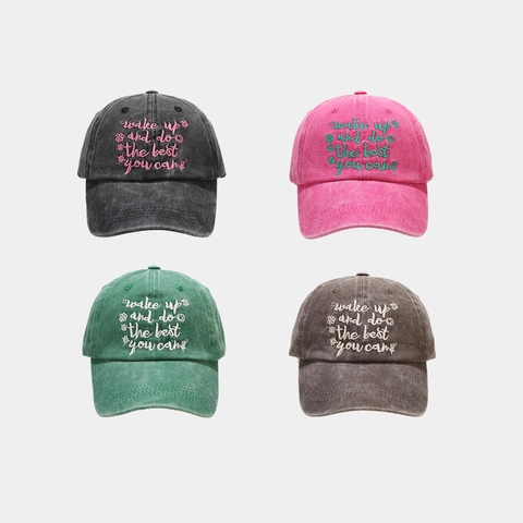 Gewaschene Baumwolle Baseballkappe Retro Distressed Gestickte Buchstaben Blumenmuster Verstellbare Snapback Hut Outdoor Casual