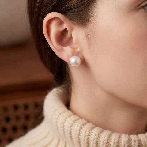 Elegant Round Faux Artificial Pearl Stud Earrings With Silver Earring Post Minimalist Fashion Jewelry Accessories For Women
