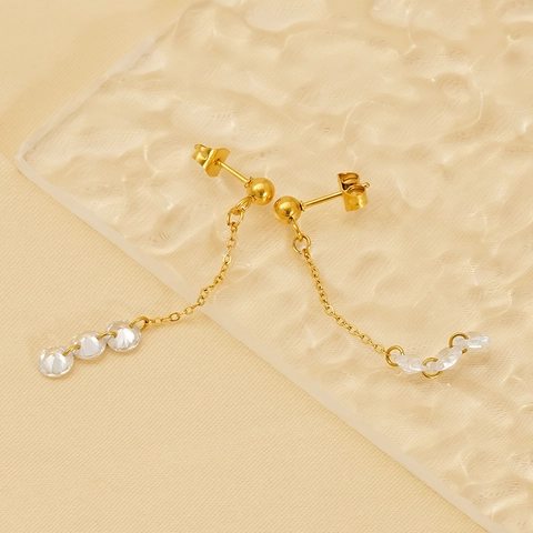 Pendientes Colgantes Acero Inoxidable Chapado En Oro 18K Borla Larga Con Circón Elegante Minimalista Para Mujeres