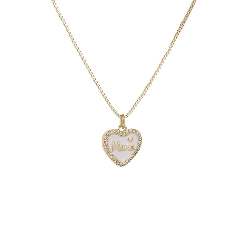 Mama Herz Anhänger Halskette Gold Plattiert Kupfer Weiß Emaille Zirkon Muttertagsgeschenk Für Frauen