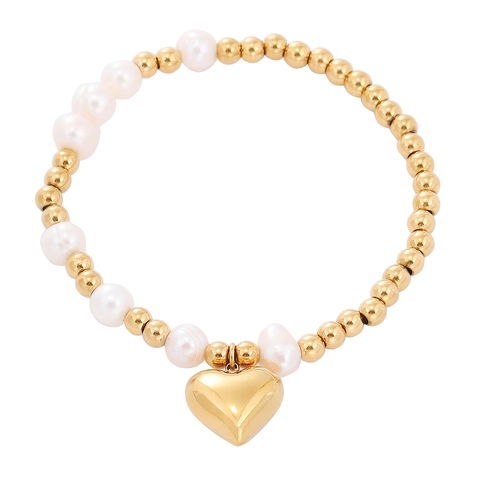 Pulsera de Cuentas con Colgante de Corazón de Acero Inoxidable para Mujer Joyería Elegante Chapada en Oro Plata Regalo Accesorio de Moda