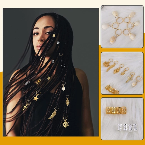 Dreadlock Jewelry Accessories Hair Rings Cuffs Pendants Leaf Star Cross Shell Metal For Braids DIY Hairstyling Women