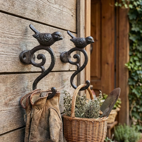 Gancio Da Parete In Ghisa Con Uccello Vintage Decorativo Rustico Supporto Da Giardino Per Pianta Cappotto Chiave Casa