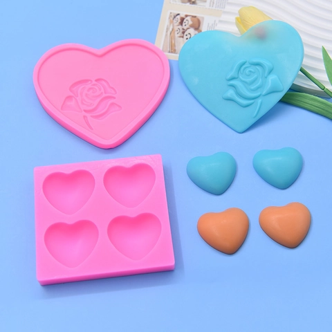 Heart Shape Rose Embossed Silicone Molds For Soap Candle Making DIY Fondant Chocolate Baking Crafting Flexible