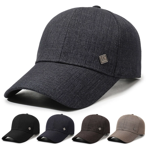 Men Baseball Cap Polyester Adjustable Sun Hat Outdoor Casual Sport Twill Dad Hat With Square Metal Logo Plate