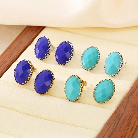 Vintage Oval Geschliffene Glas Ohrstecker Mit Edelstahl Ohrringstecker Elegante Französische Stil Spitzenrand Ohrringe Für Damen
