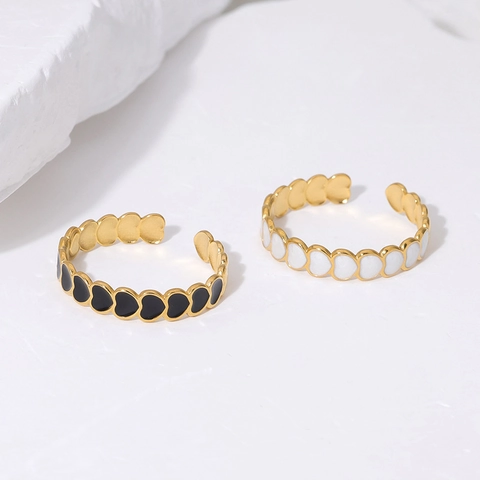 Heart Enamel Open Ring Gold Plated Stainless Steel Adjustable Band Sweet Niche Design Versatile Jewelry For Women