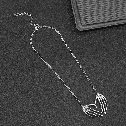 Skull Hand Heart Pendant Necklace Gothic Punk Hip Hop Style Alloy Jewelry For Men Women