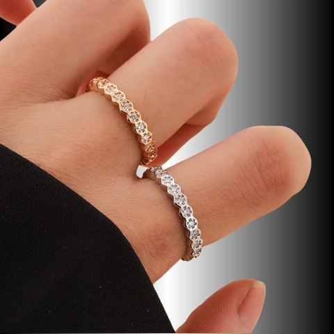 Minimalist Geometric Hexagon Honeycomb Open Ring For Women Adjustable Copper Rhinestone Inlaid Fashion Jewelry Finger Ring