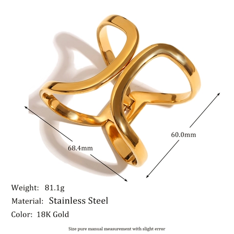 Brazalete Simétrico Geométrico Hueco De Acero Inoxidable Minimalista Pulido De Gran Tamaño Joyería De Moda Para Mujer