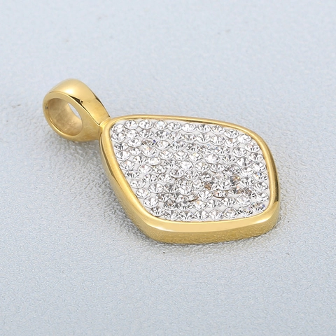 Rhombus Pendant Stainless Steel Dainty Shiny Zircon Geometric Charm For DIY Jewelry Making Necklaces Fashion Women
