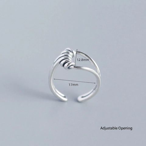 Retro 925 Sterling Silver Adjustable Open Ring With Twist Knot Design Vintage Chic Handcrafted Jewelry For Women