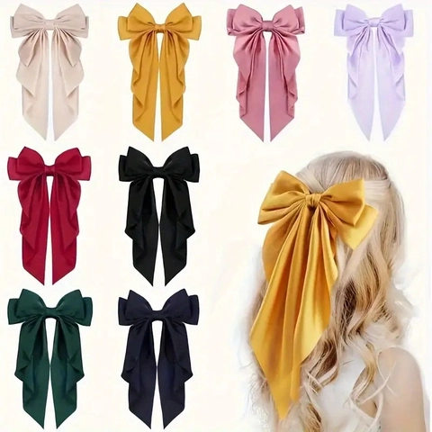 Oversized Satin Bow Hair Clip French Elegant Long Tassel Streamer Spring Barrettes Hair Accessories For Women Girls