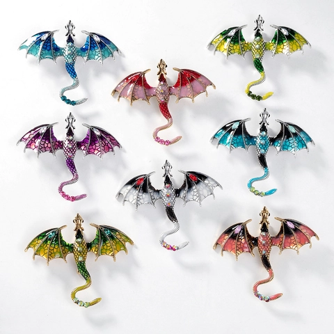 Western Dragon Brooch Pin Vintage Alloy Enamel Rhinestone Mythical Animal Jewelry Gift For Men Women