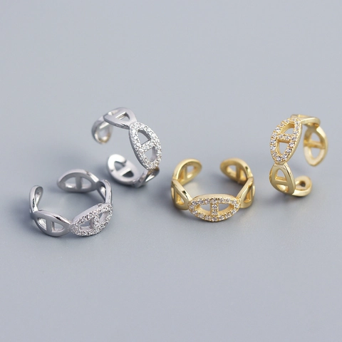 Ear Cuffs En Argent Sterling 925 Design Maillon De Chaîne Boucles D'oreilles Sans Piercing Zirconium Mode Femme