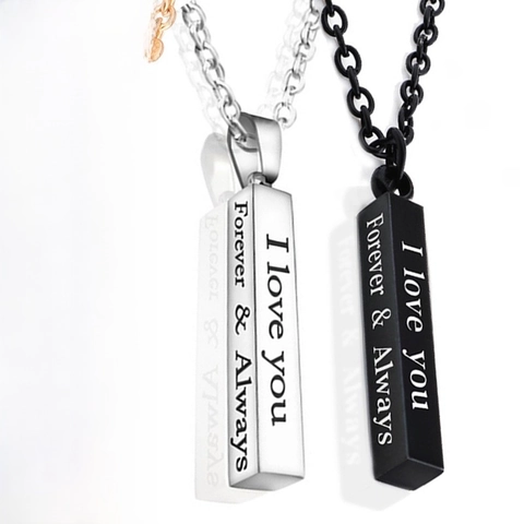Pillar Pendant Necklace Stainless Steel Engraved Bar Jewelry Gift For Couples Lovers Men Women Vertical Bar Design