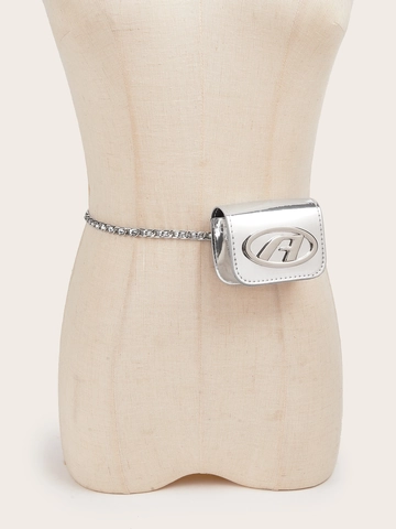 Mini Bolso de Cintura de Cadena para Mujer Cuero PU Metálico Logo Letra D Bolso Cinturón Ajustable Cadena de Cuerpo Accesorio de Moda Y2K