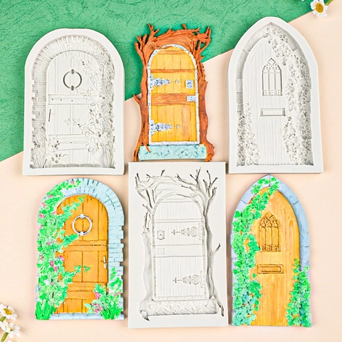 Fairy Door Siliconen Vorm Vintage Bloem Klimop Stenen Muur Voor Fondant Chocolade Hars Klei Taart Decoratie Tool