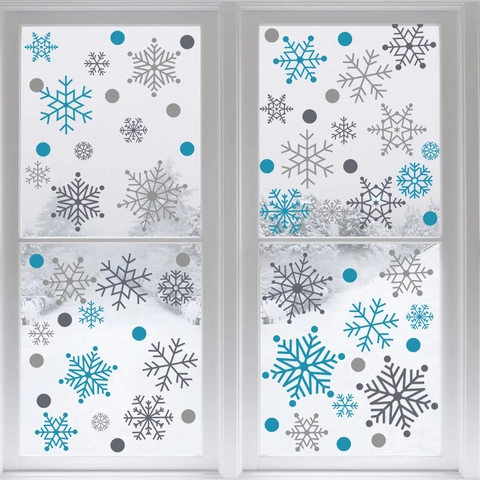 Christmas Window Stickers Snowflake Snowman Static Cling PVC Decals Holiday Glass Mirror Decoration Winter Festive Home Ornament