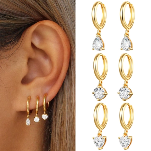 Einfache Kupfer Zirkonia Ohrhänger Für Damen Herz Wassertropfen Rund Gold Silber Vergoldet Zirkonia Eingelegt Schmuck
