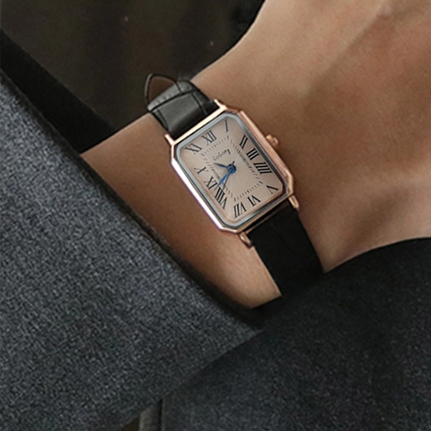 Orologio Al Quarzo Da Donna Vintage Cassa Rettangolare In Lega Cinturino In Pelle PU Numeri Romani Moda Elegante Analogico