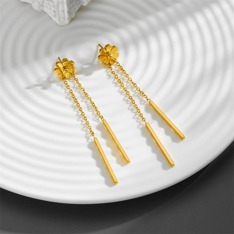 Mode Koreanischen Stil Gänseblümchen Blume Lange Quaste Ohrhänger Für Damen Vergoldet Edelstahl Strass Ohrringe