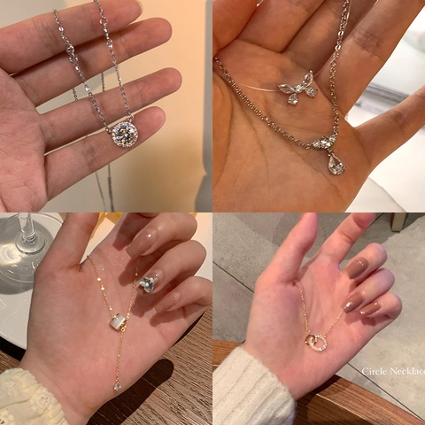 Titanium Steel Necklace With Faux Artificial Pearl Zirconia Butterfly Heart Pendant For Women Elegant Light Luxury Clavicle Chain