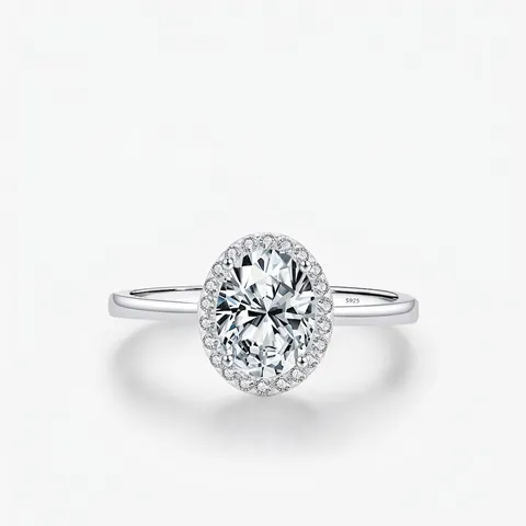 Oval Halo Ring 925 Sterling Silber Funkelnder Zirkon Eleganter Luxus Hochzeit Verlobung Schmuck Geschenk Für Frauen