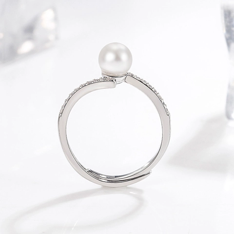 Elegant Artificial Pearl Ring For Women Criss Cross Copper Adjustable Open Finger Ring Minimalist Fashion Zirconia Inlaid Jewelry