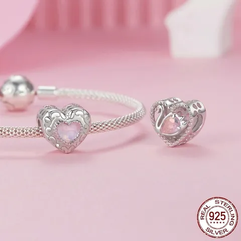 925 Sterling Silver Pink Heart Ballet Swan Charm Bead Dreamy Romantic DIY Bracelet Jewelry Pendant For Women Gift