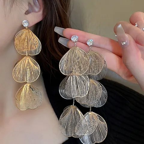 Exaggerated Hollow Out Floral Tassel Drop Earrings With 925 Sterling Silver Earring Post Copper Rhinestone Jewelry For Women
