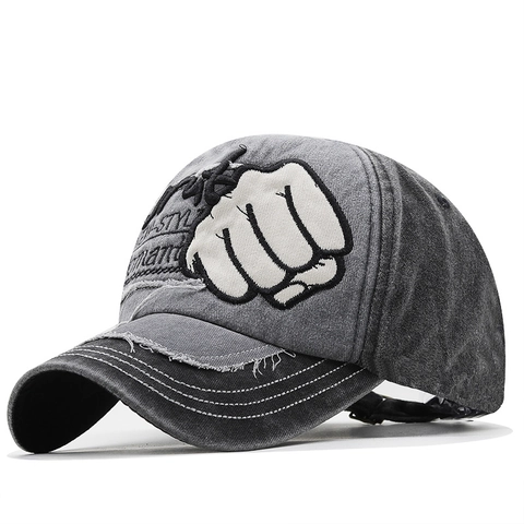 Cappello Da Baseball In Cotone Lavato Consumato Vintage Ricamo Pugno Patchwork Regolabile Retro Streetwear